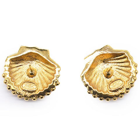 Chanel COCO Mark Shell Design Earrings Golden Metallic 
