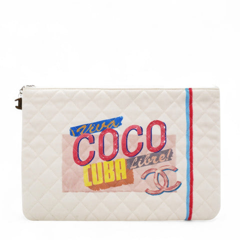 Chanel Canvas Large Coco Cuba Cosmetic Case Yellow Turquoise 