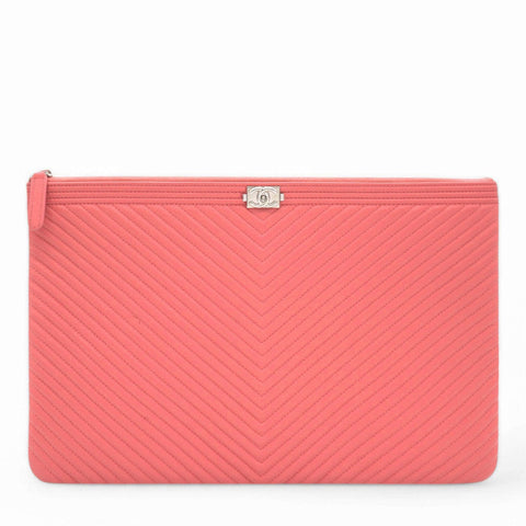 Chanel Caviar Chevron Clutch Pink 
