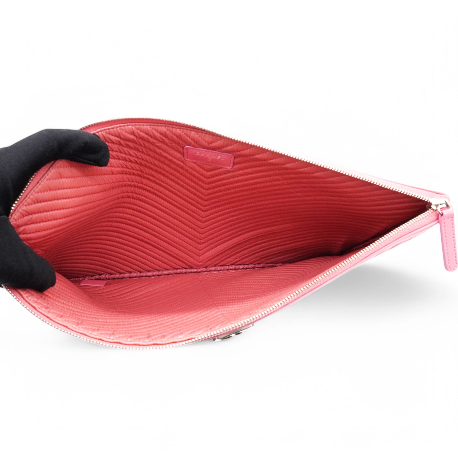 Chanel Caviar Chevron Clutch Pink 