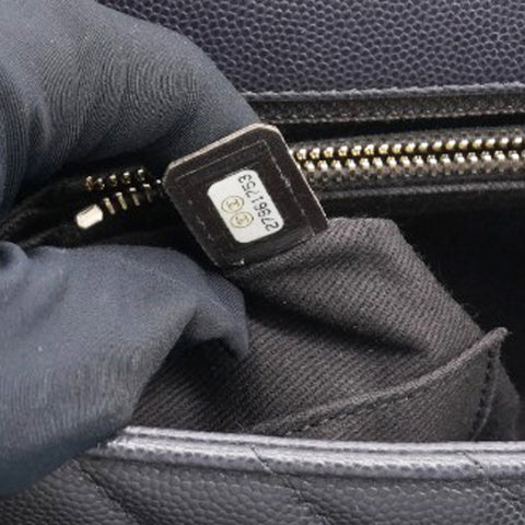 Chanel Caviar Chevron Quilted Medium Coco Handle Flap Black 