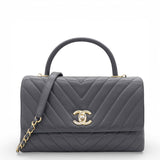 Chanel Caviar Chevron Quilted Medium Coco Handle Flap Black 