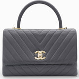 Chanel Caviar Chevron Quilted Medium Coco Handle Flap Black 