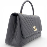 Chanel Caviar Chevron Quilted Medium Coco Handle Flap Black 