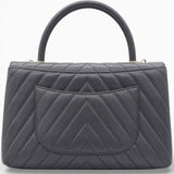 Chanel Caviar Chevron Quilted Medium Coco Handle Flap Black 