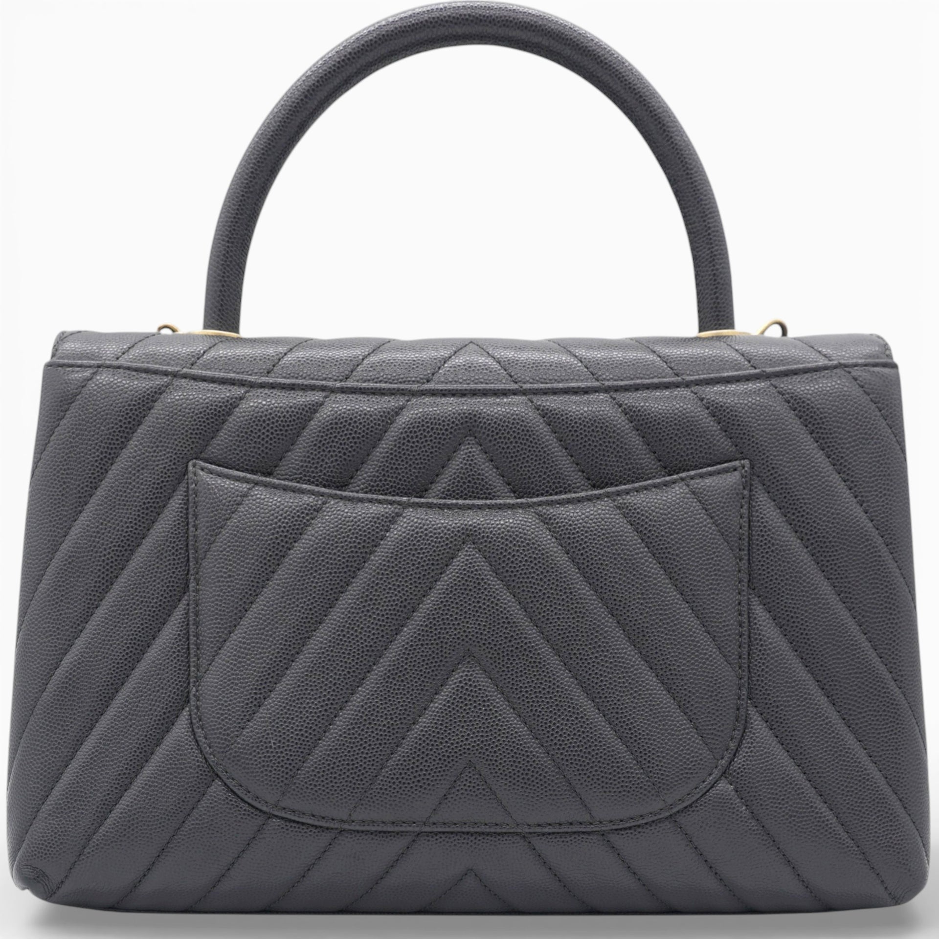 Chanel Caviar Chevron Quilted Medium Coco Handle Flap Black 