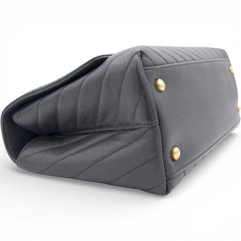 Chanel Caviar Chevron Quilted Medium Coco Handle Flap Black 