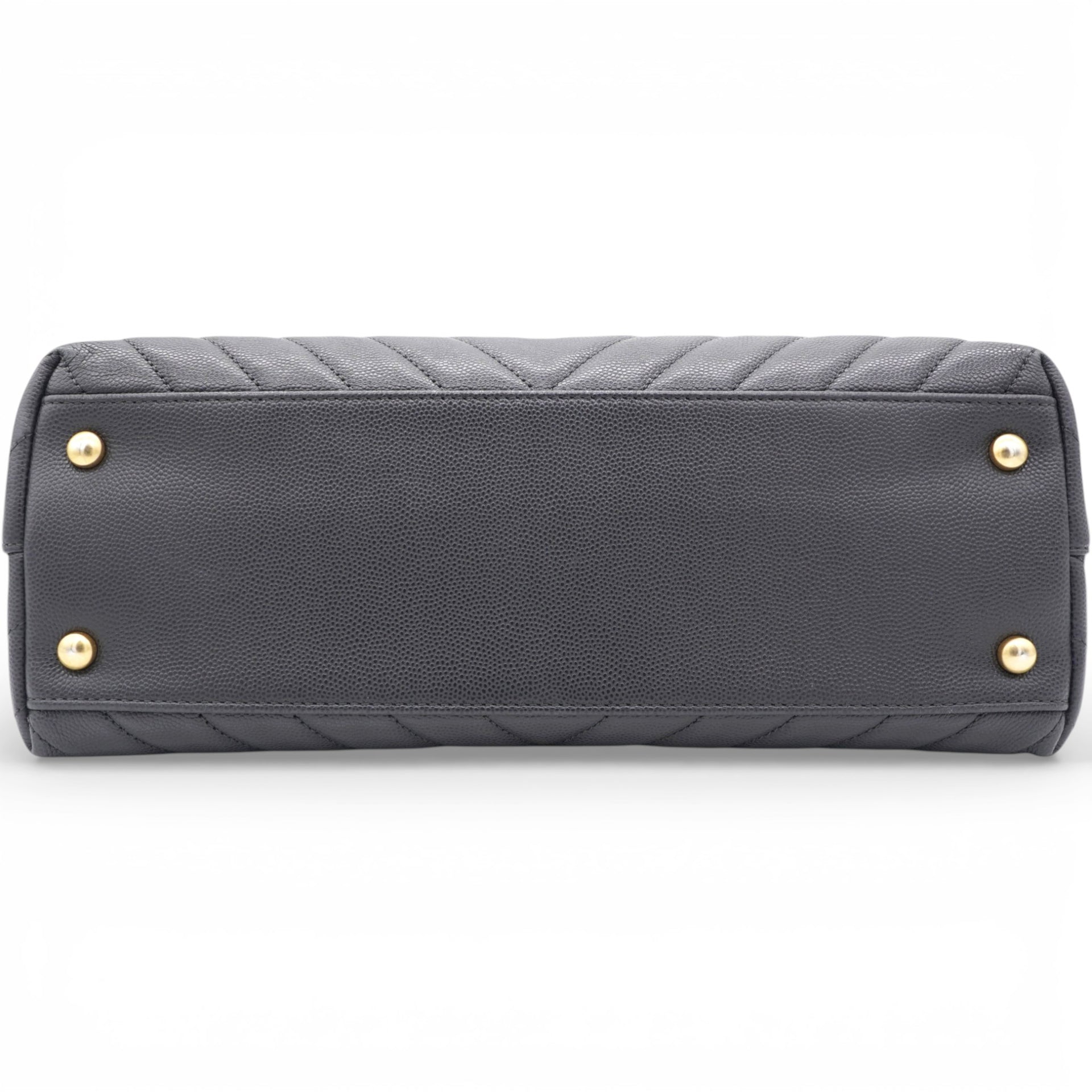 Chanel Caviar Chevron Quilted Medium Coco Handle Flap Black 