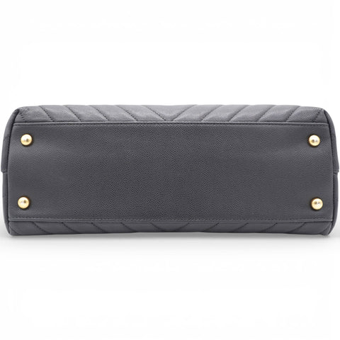 Chanel Caviar Chevron Quilted Medium Coco Handle Flap Black 