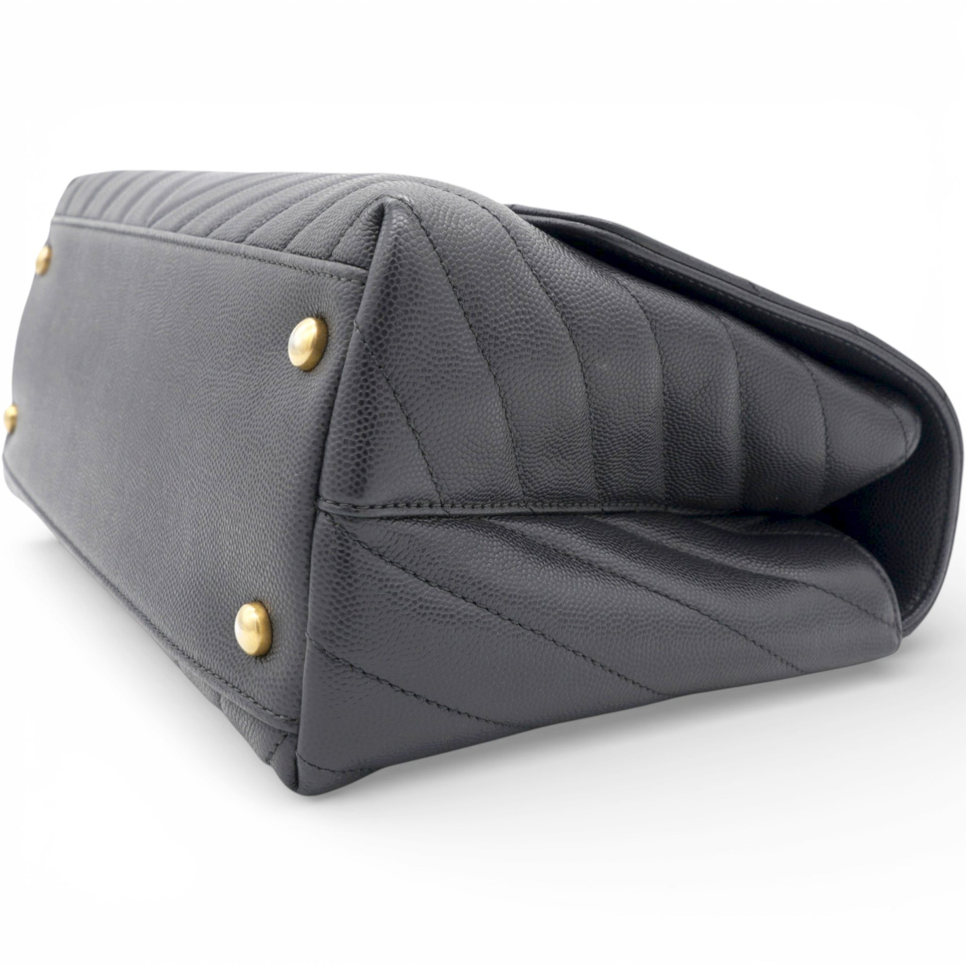 Chanel Caviar Chevron Quilted Medium Coco Handle Flap Black 