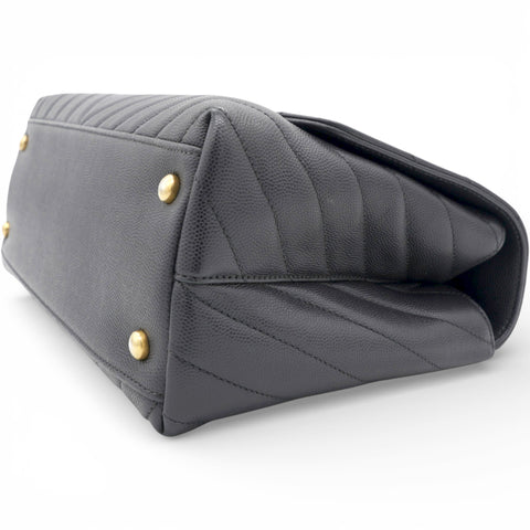 Chanel Caviar Chevron Quilted Medium Coco Handle Flap Black 