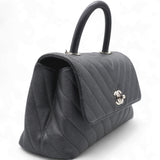  Chanel Caviar Chevron Quilted Small Coco Handle Flap Dark Grey 