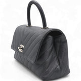  Chanel Caviar Chevron Quilted Small Coco Handle Flap Dark Grey 