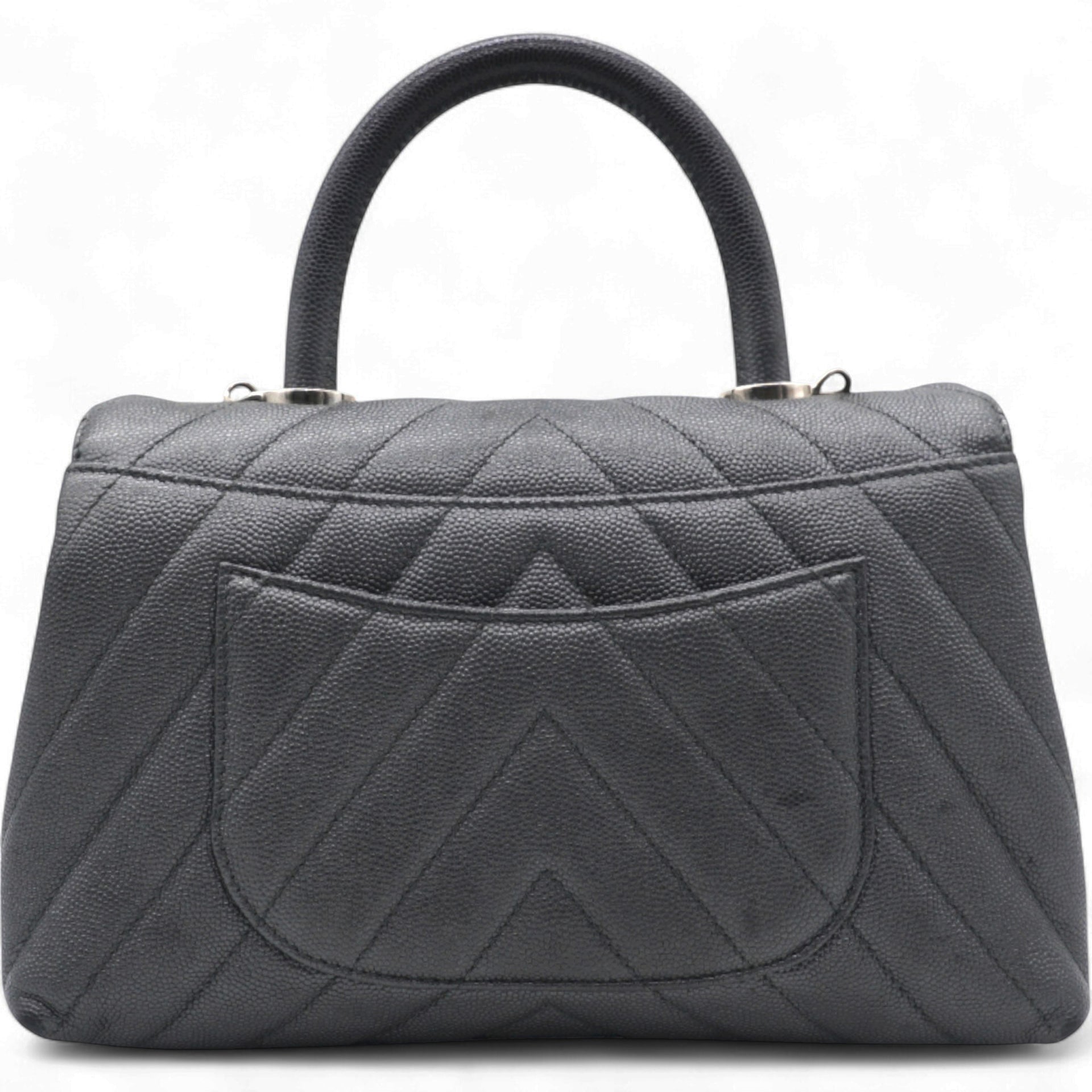  Chanel Caviar Chevron Quilted Small Coco Handle Flap Dark Grey 