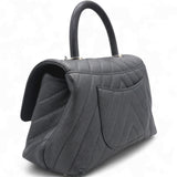  Chanel Caviar Chevron Quilted Small Coco Handle Flap Dark Grey 