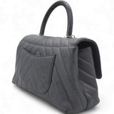  Chanel Caviar Chevron Quilted Small Coco Handle Flap Dark Grey 