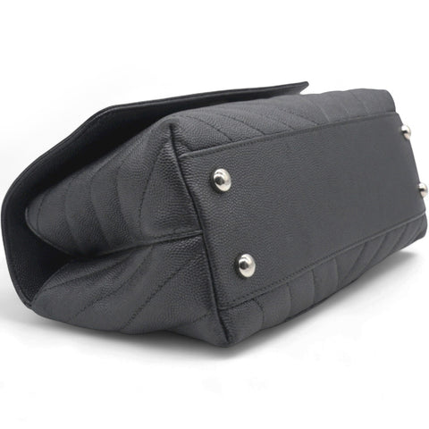  Chanel Caviar Chevron Quilted Small Coco Handle Flap Dark Grey 