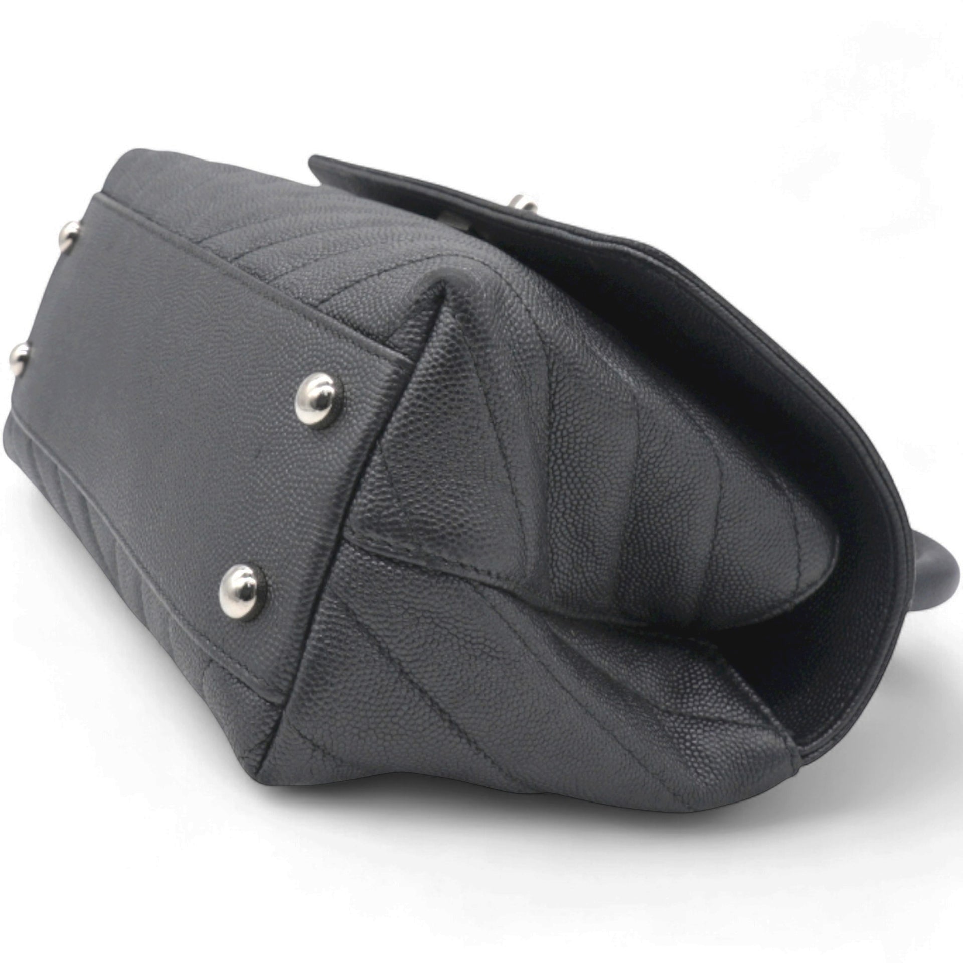  Chanel Caviar Chevron Quilted Small Coco Handle Flap Dark Grey 