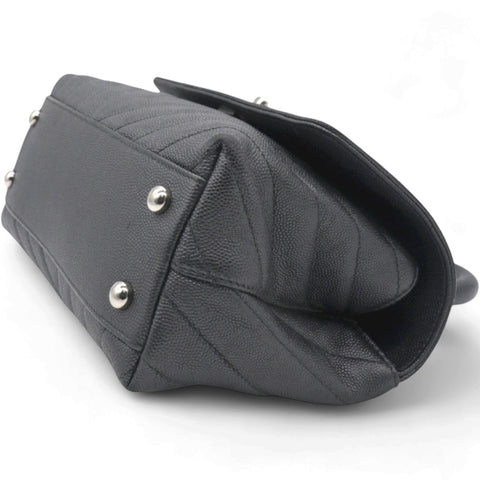  Chanel Caviar Chevron Quilted Small Coco Handle Flap Dark Grey 