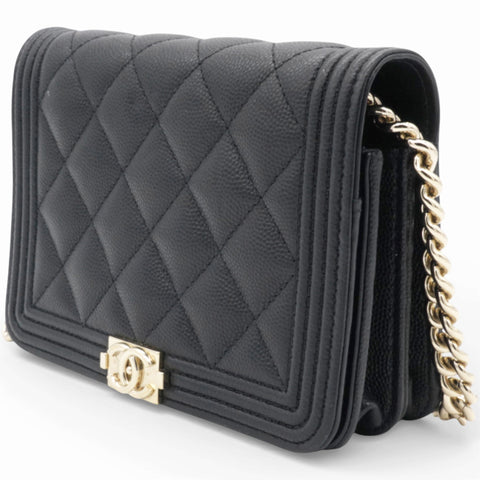 Chanel Caviar Quilted Boy Wallet On Chain WOC Black