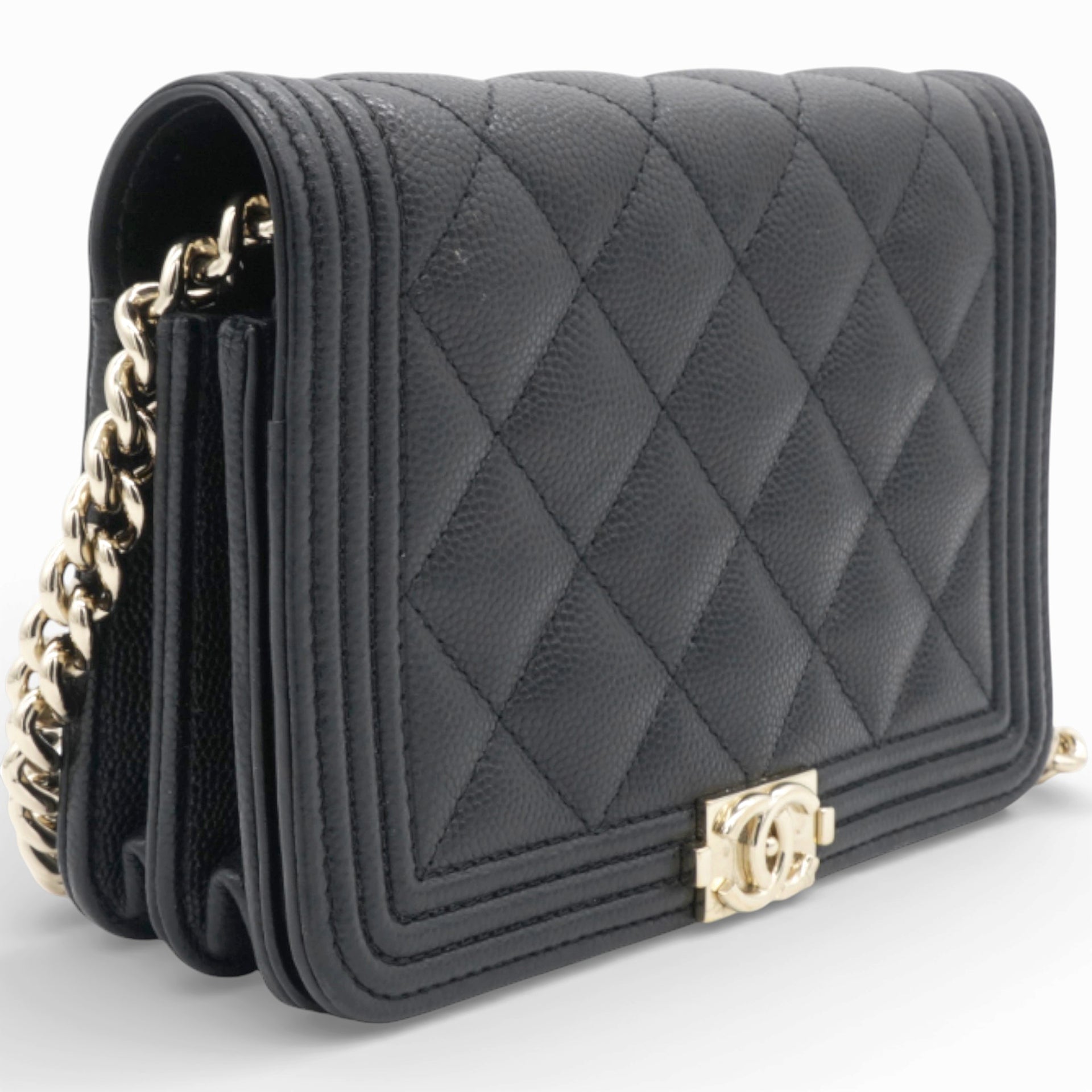 Chanel Caviar Quilted Boy Wallet On Chain WOC Black