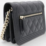 Chanel Caviar Quilted Boy Wallet On Chain WOC Black