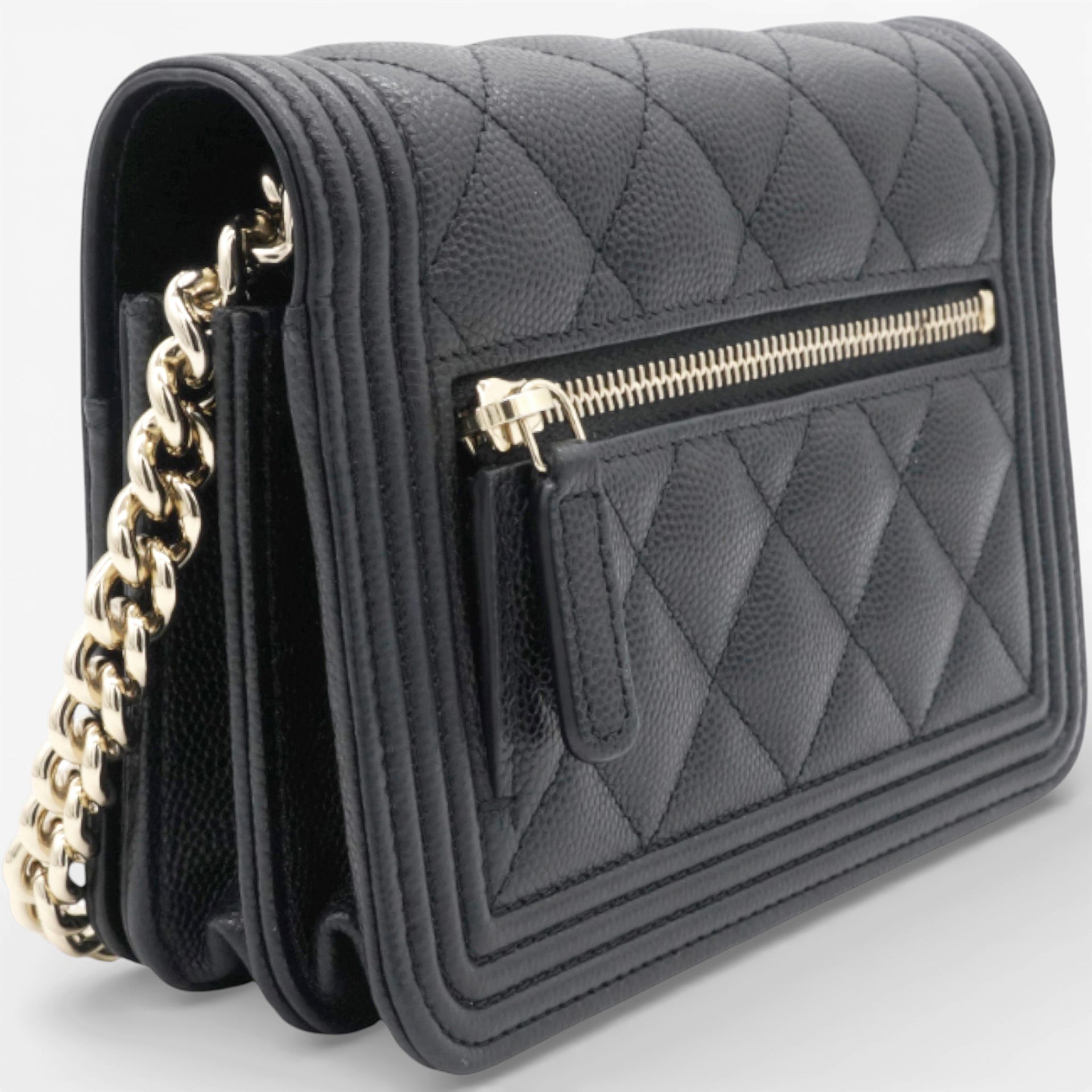 Chanel Caviar Quilted Boy Wallet On Chain WOC Black