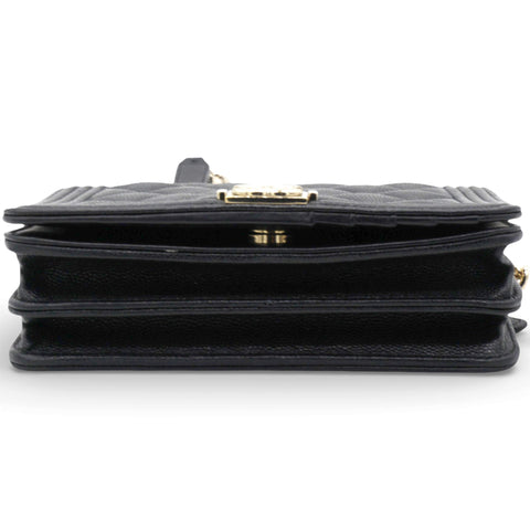 Chanel Caviar Quilted Boy Wallet On Chain WOC Black