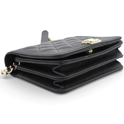 Chanel Caviar Quilted Boy Wallet On Chain WOC Black