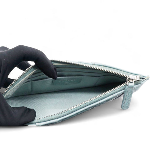 Chanel Caviar Quilted Classic Flat Wallet Pouch Light Blue 