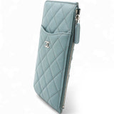 Chanel Caviar Quilted Classic Flat Wallet Pouch Light Blue 