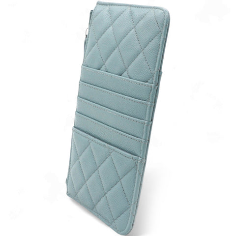Chanel Caviar Quilted Classic Flat Wallet Pouch Light Blue 