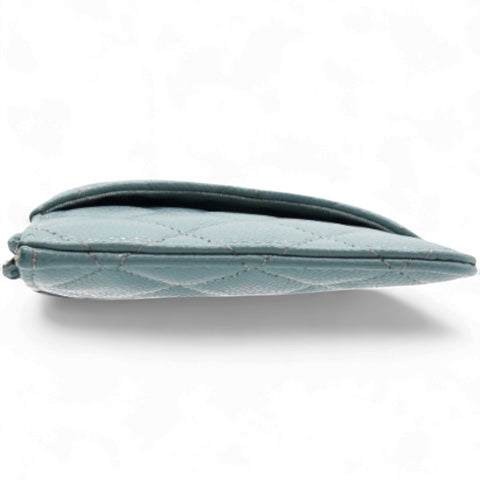 Chanel Caviar Quilted Classic Flat Wallet Pouch Light Blue 