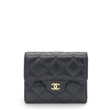 Chanel Caviar Quilted Compact Flap Wallet Black 