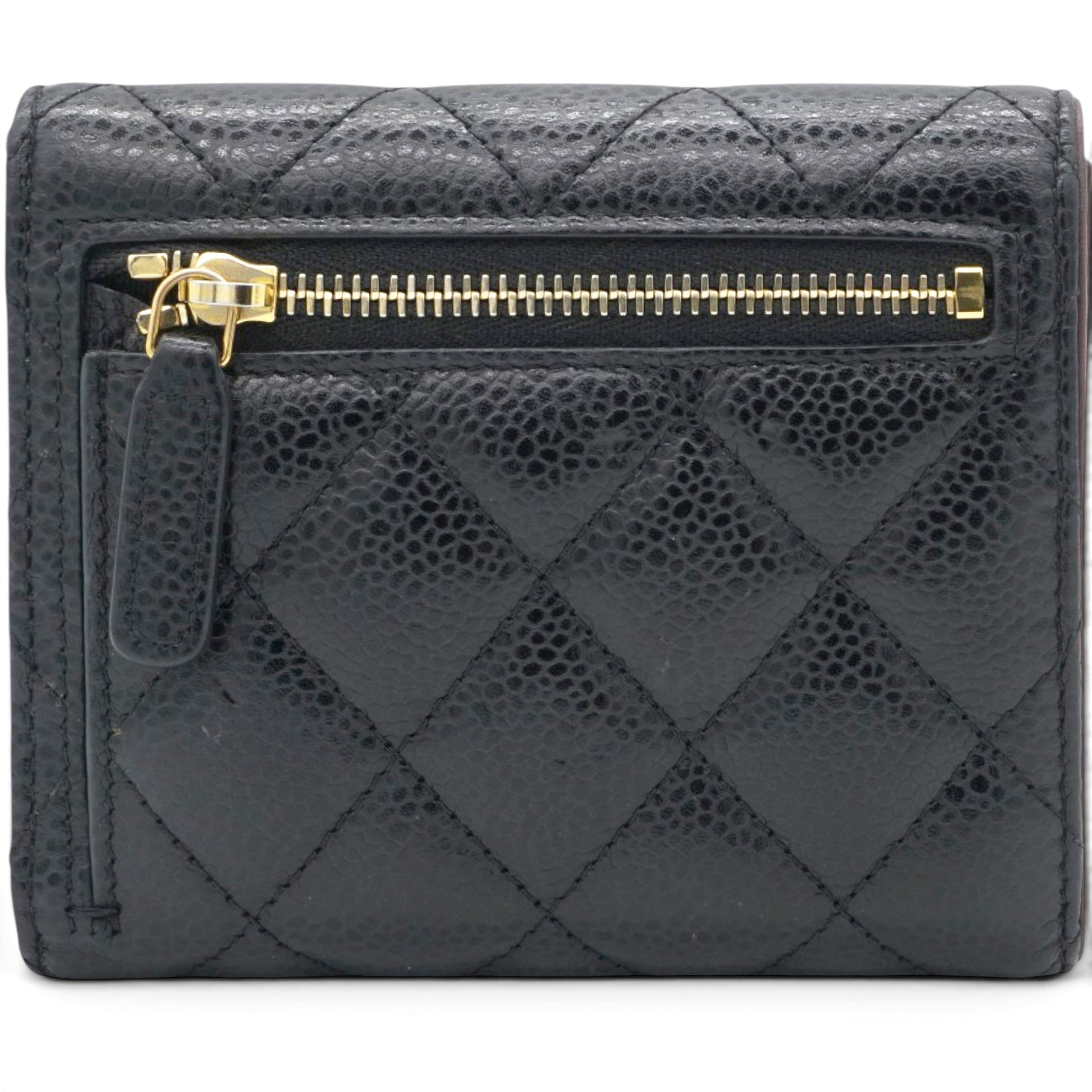 Chanel Caviar Quilted Compact Flap Wallet Black 