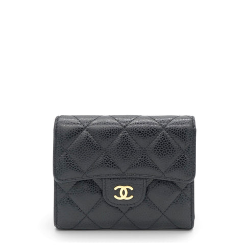 Chanel Caviar Quilted Compact Flap Wallet Black 