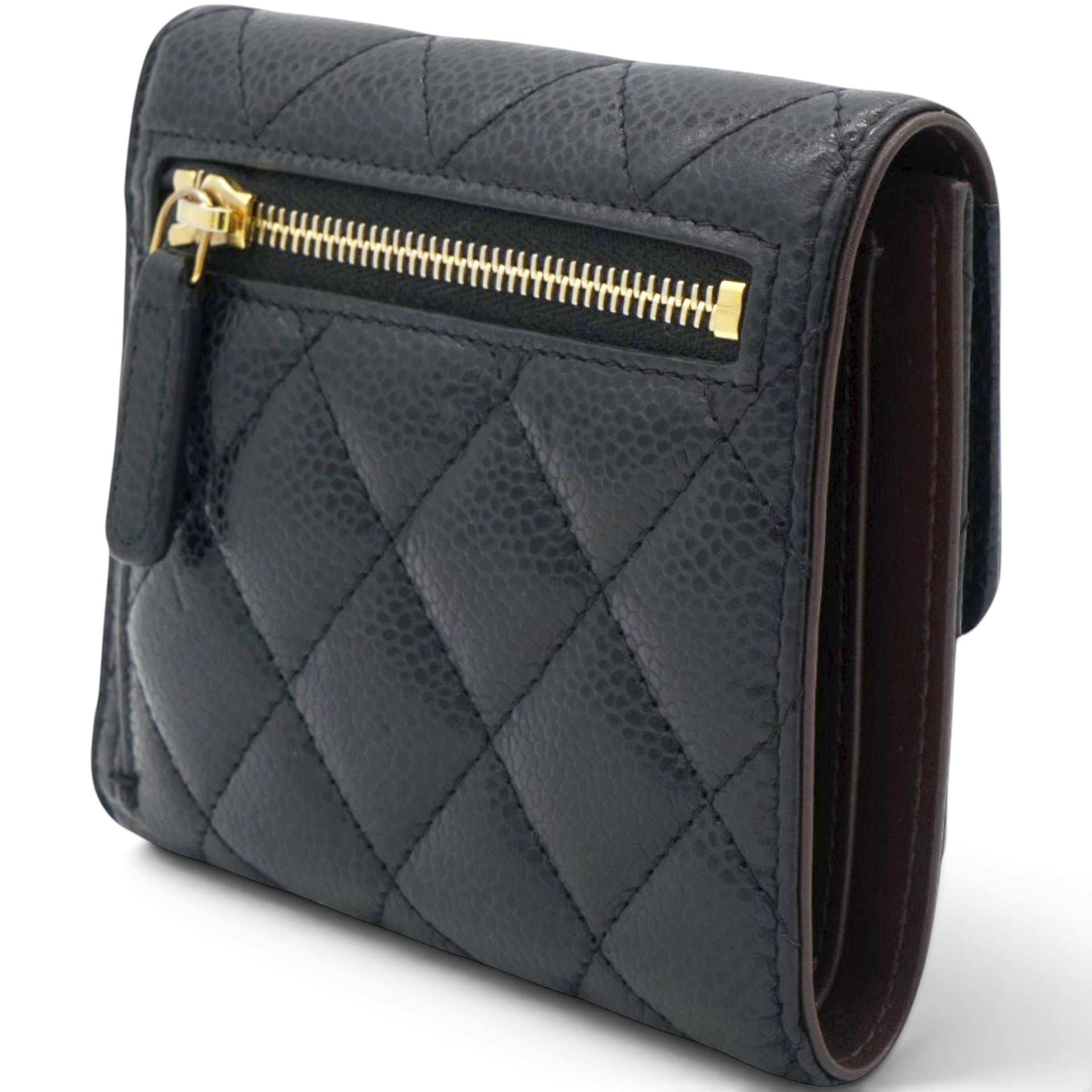 Chanel Caviar Quilted Compact Flap Wallet Black 