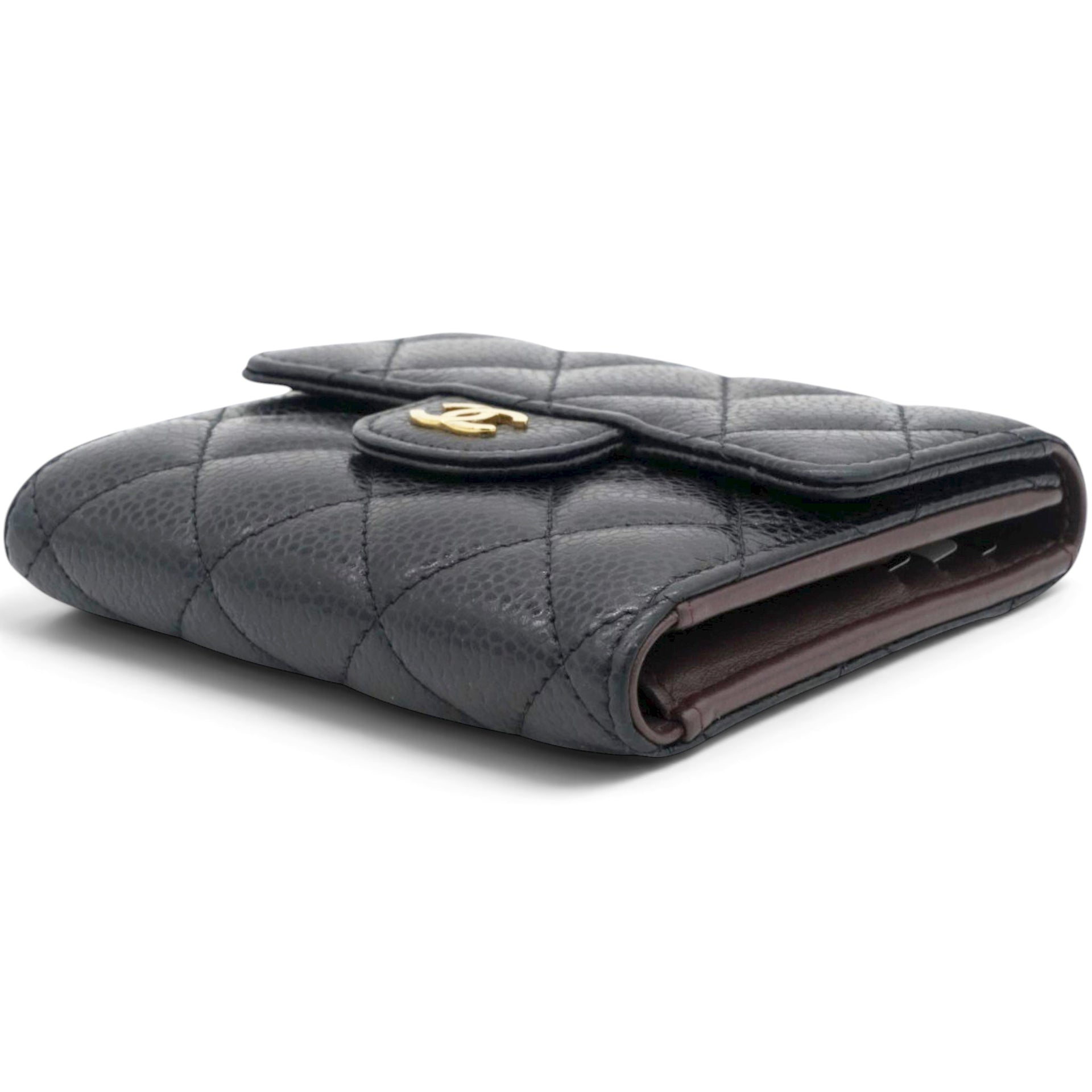 Chanel Caviar Quilted Compact Flap Wallet Black 