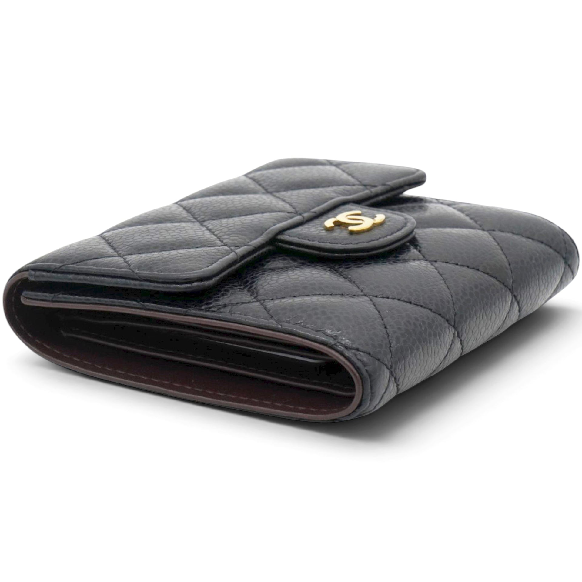 Chanel Caviar Quilted Compact Flap Wallet Black 