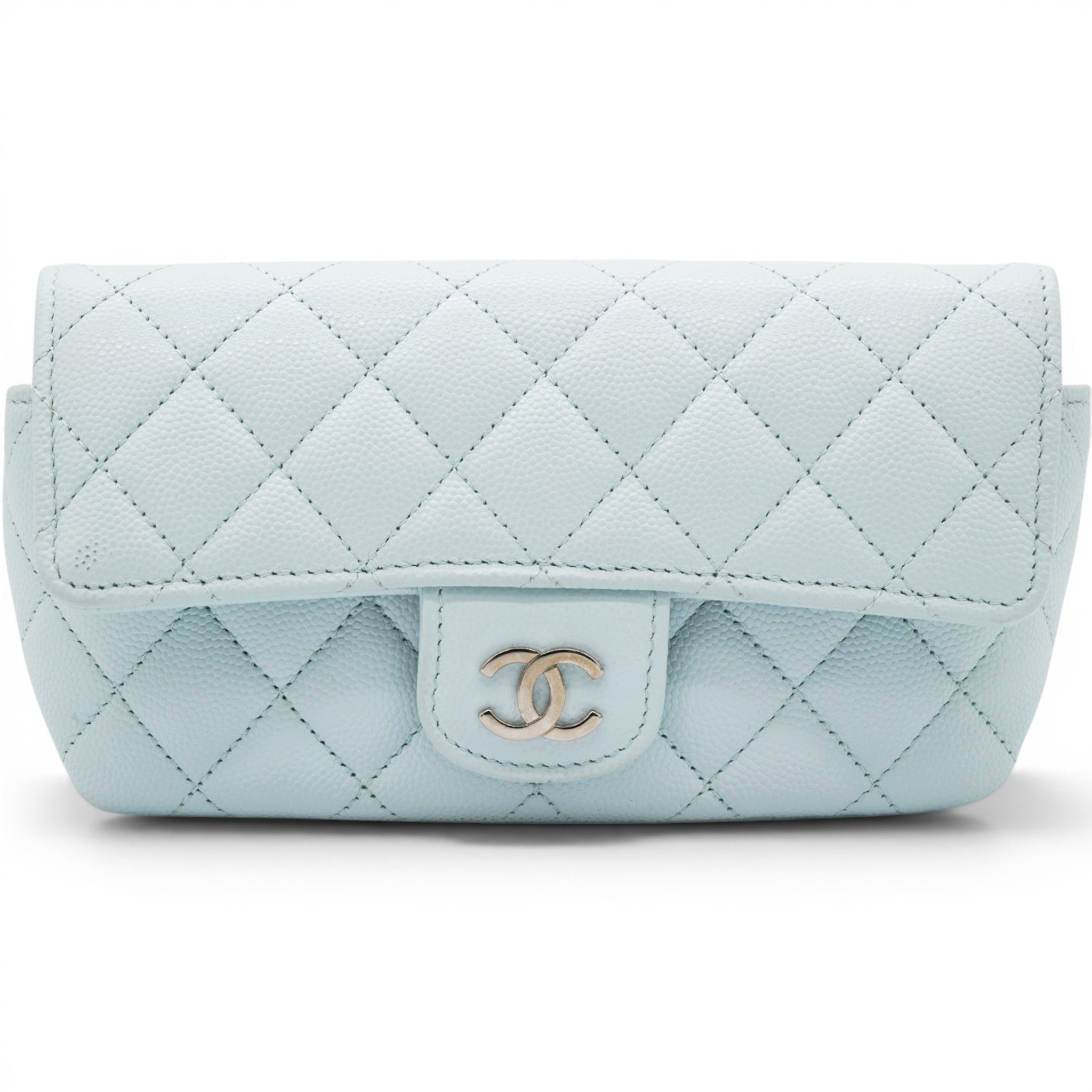 Chanel Caviar Quilted Glasses Case With Chain Light Blue 