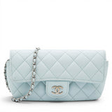 Chanel Caviar Quilted Glasses Case With Chain Light Blue 