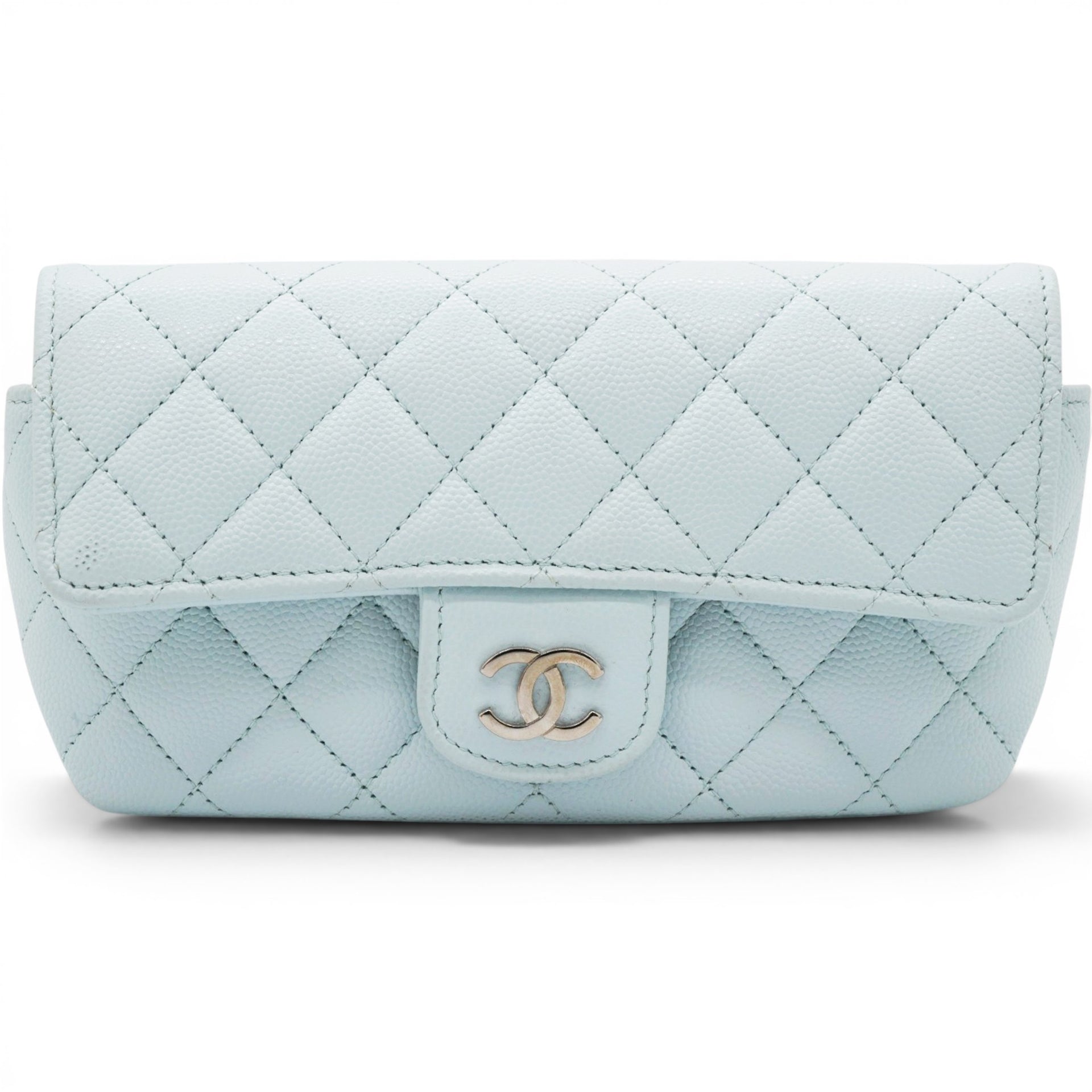 Chanel Caviar Quilted Glasses Case With Chain Light Blue 