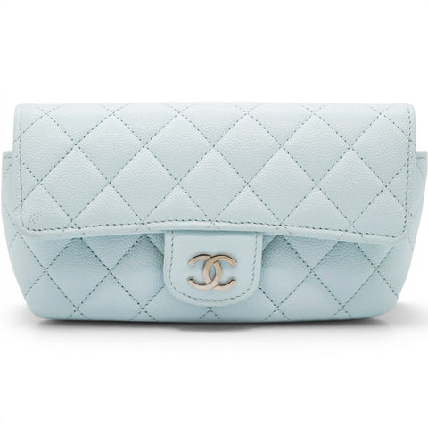 Chanel Caviar Quilted Glasses Case With Chain Light Blue 