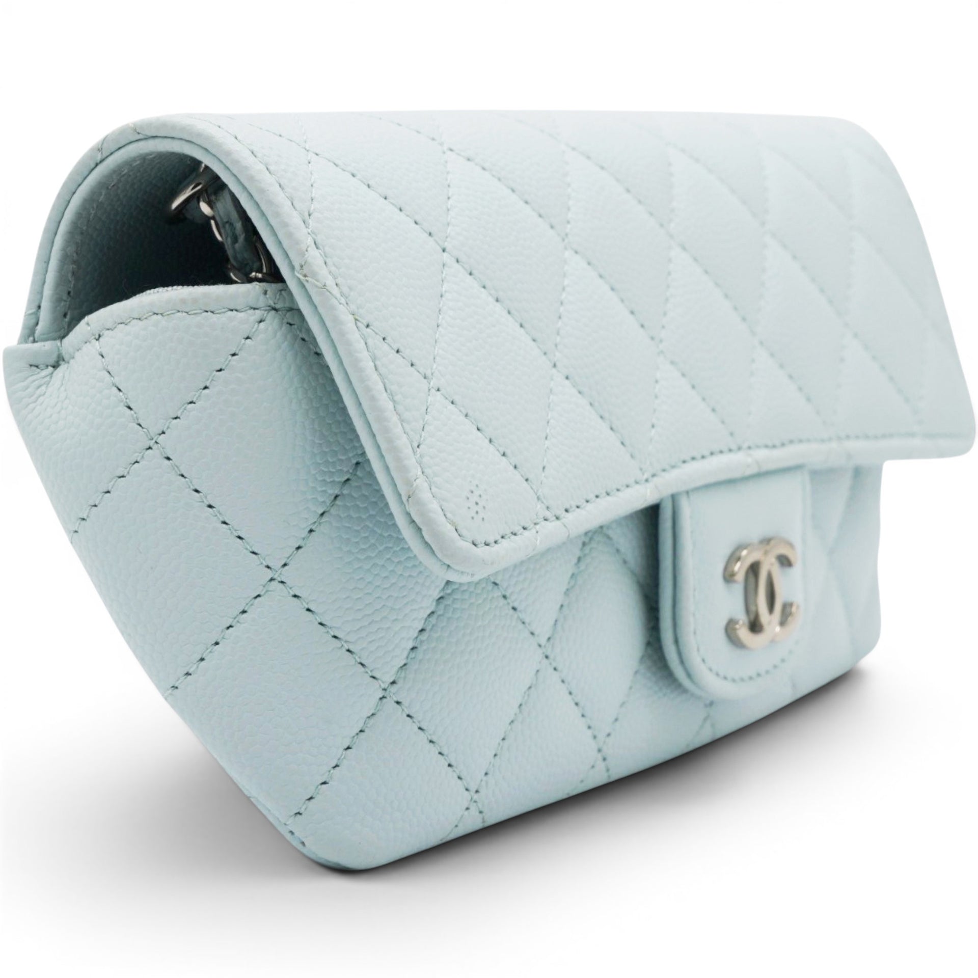 Chanel Caviar Quilted Glasses Case With Chain Light Blue 