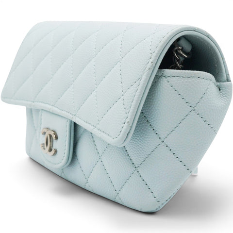 Chanel Caviar Quilted Glasses Case With Chain Light Blue 