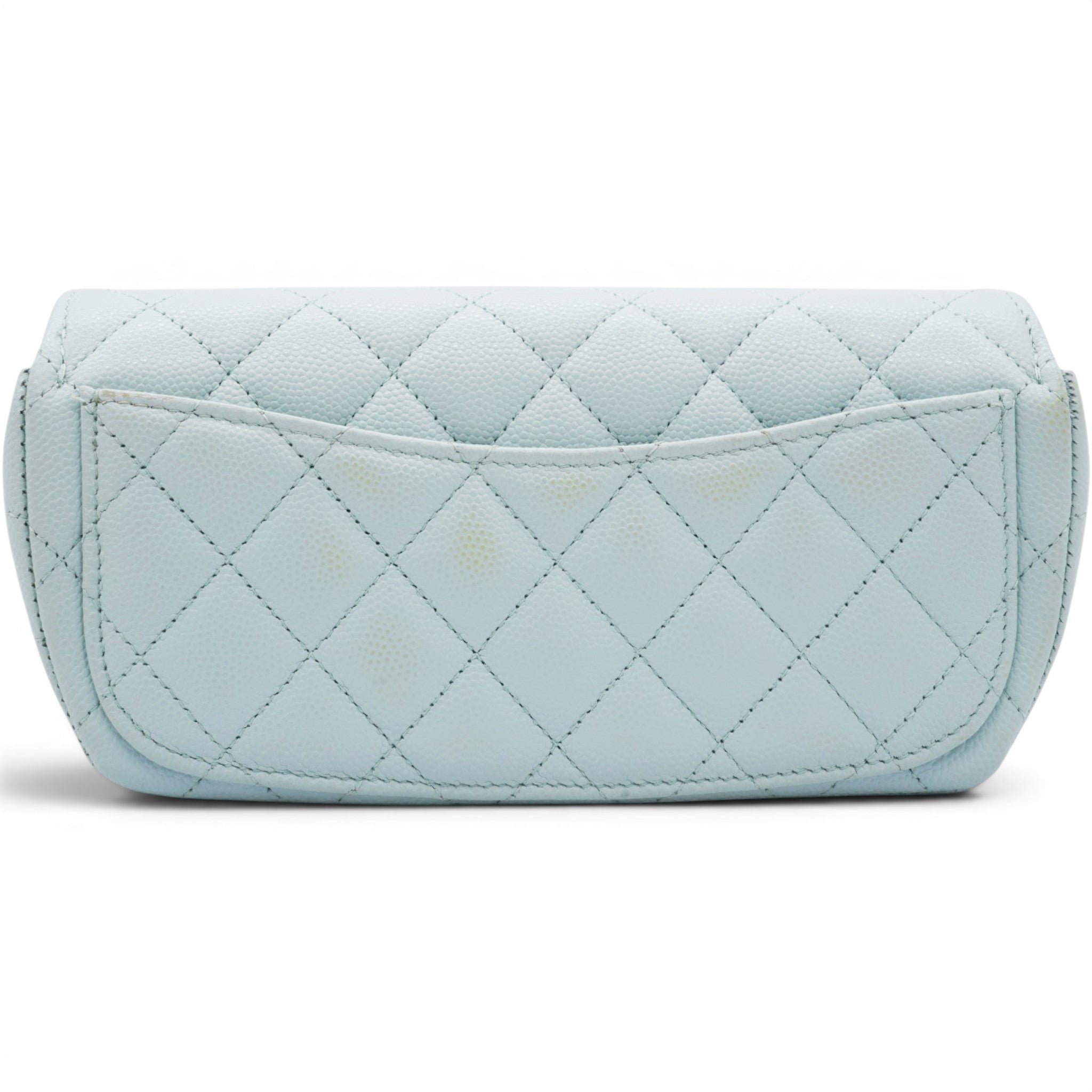 Chanel Caviar Quilted Glasses Case With Chain Light Blue 