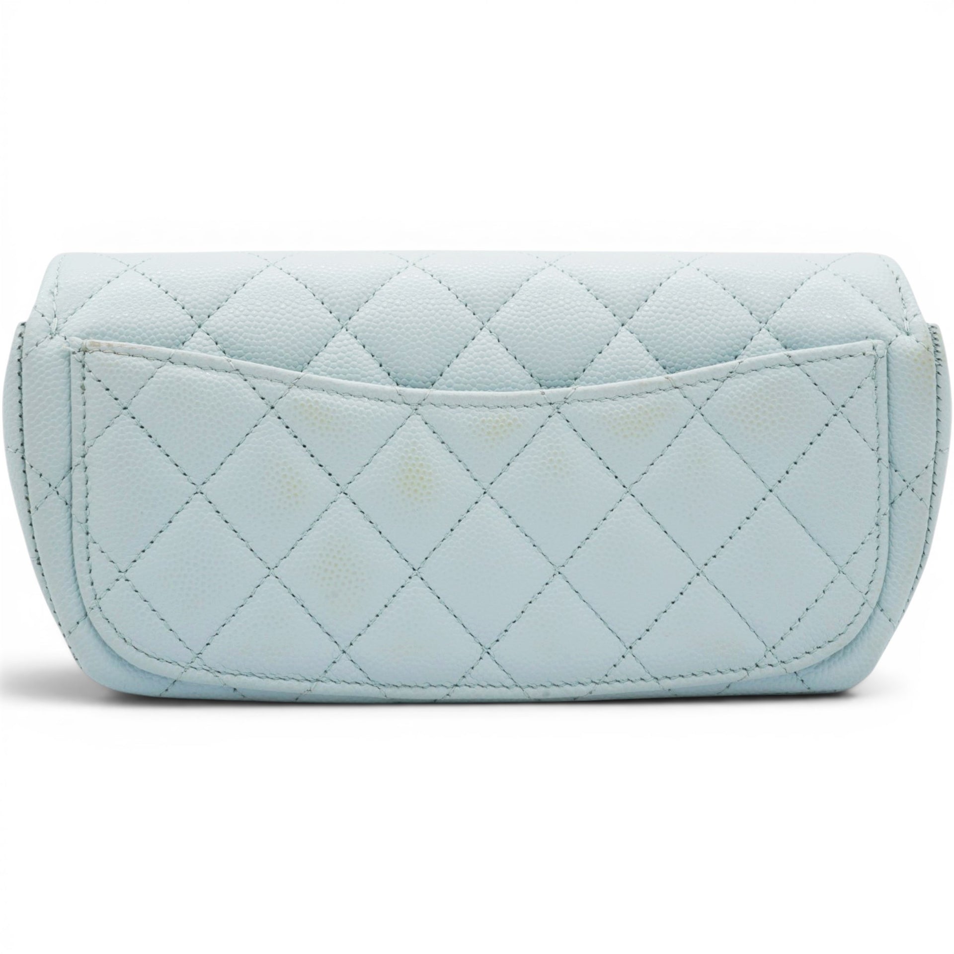 Chanel Caviar Quilted Glasses Case With Chain Light Blue 