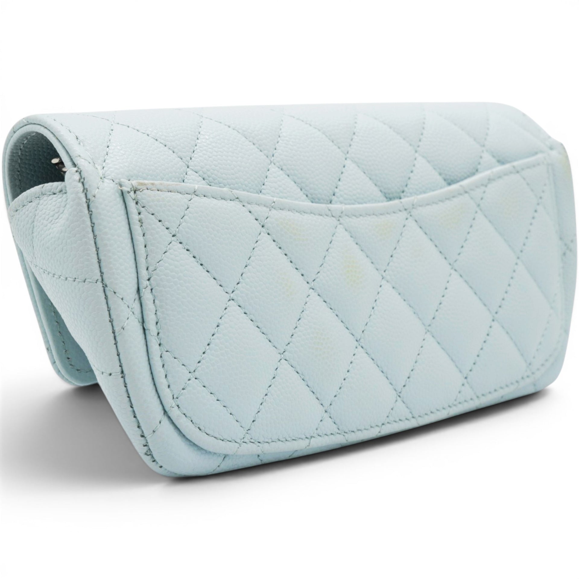 Chanel Caviar Quilted Glasses Case With Chain Light Blue 