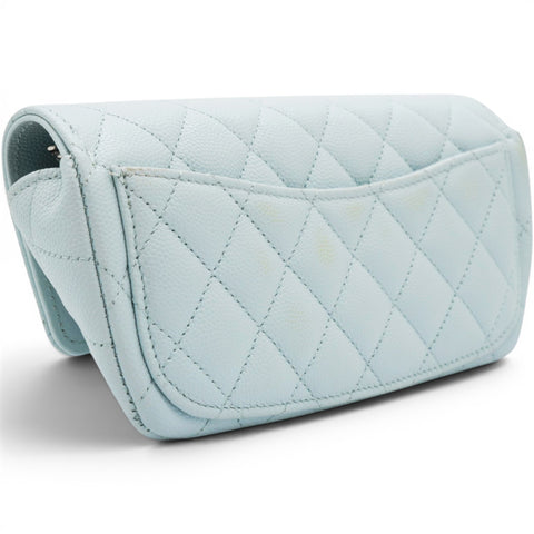 Chanel Caviar Quilted Glasses Case With Chain Light Blue 