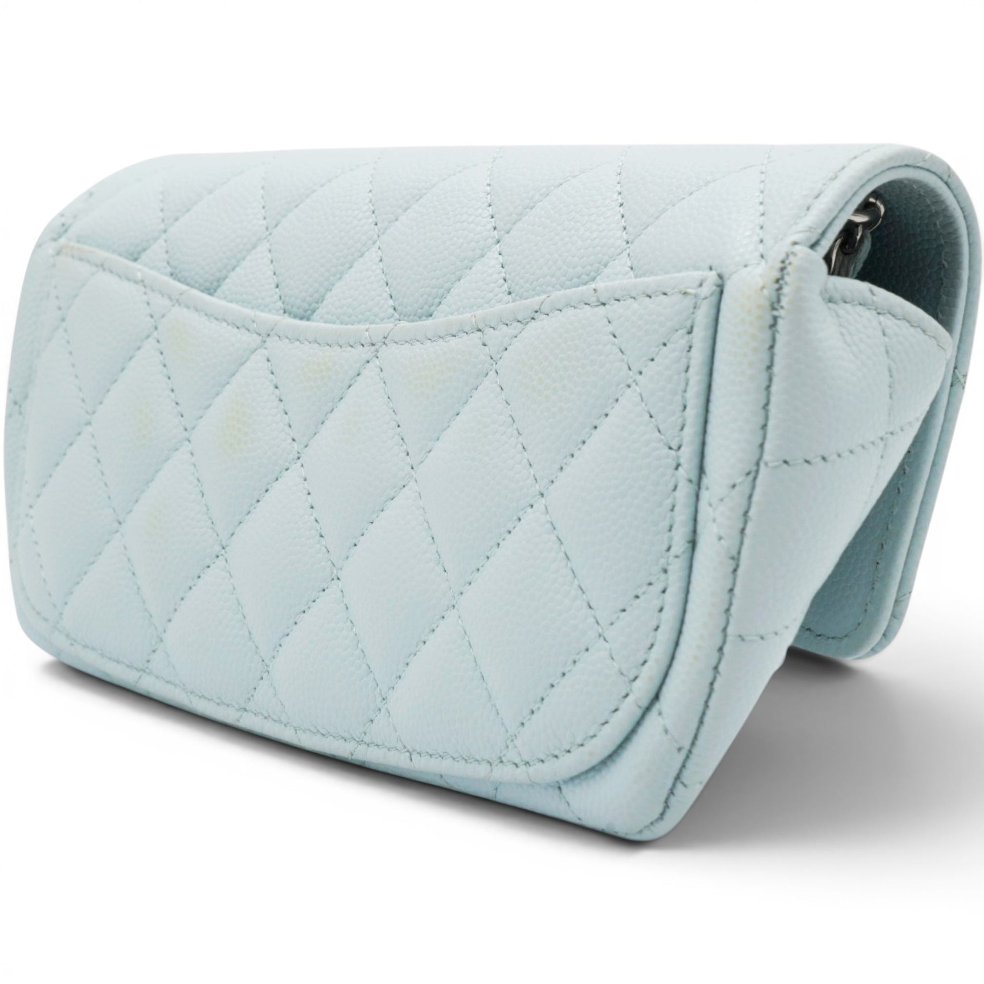 Chanel Caviar Quilted Glasses Case With Chain Light Blue 
